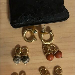 Gold Hoop Earrings with Beaded Accents